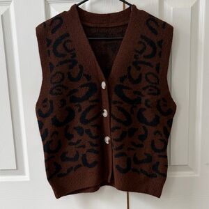 Brown and Black Patterned Sweater Vest